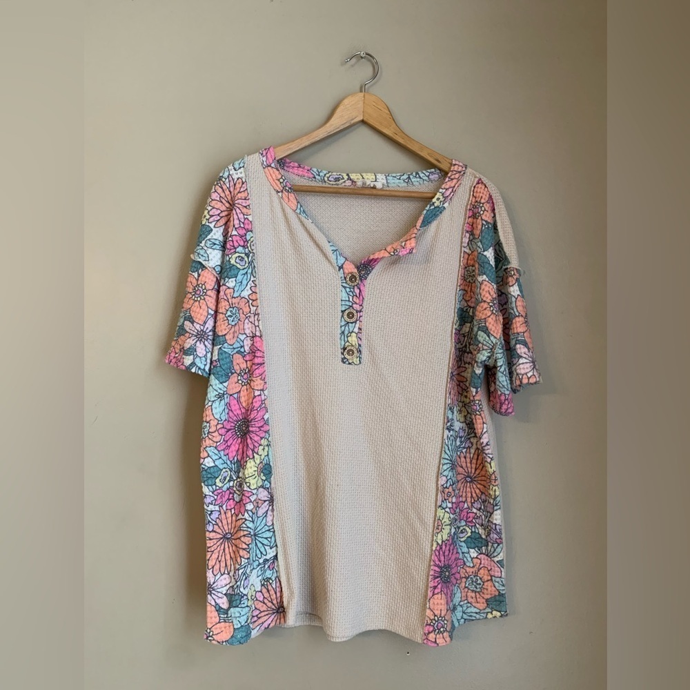 Bibi waffle knit shirt top blouse floral summer boho